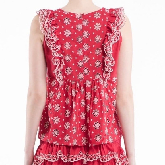 BYTIMO Fleur Anglaise Ruffled Cotton Top Red Sz. Small - Picture 3 of 15